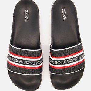 Michael Kors Gilmore Slide Sandals - Black/Crimson - Size 10